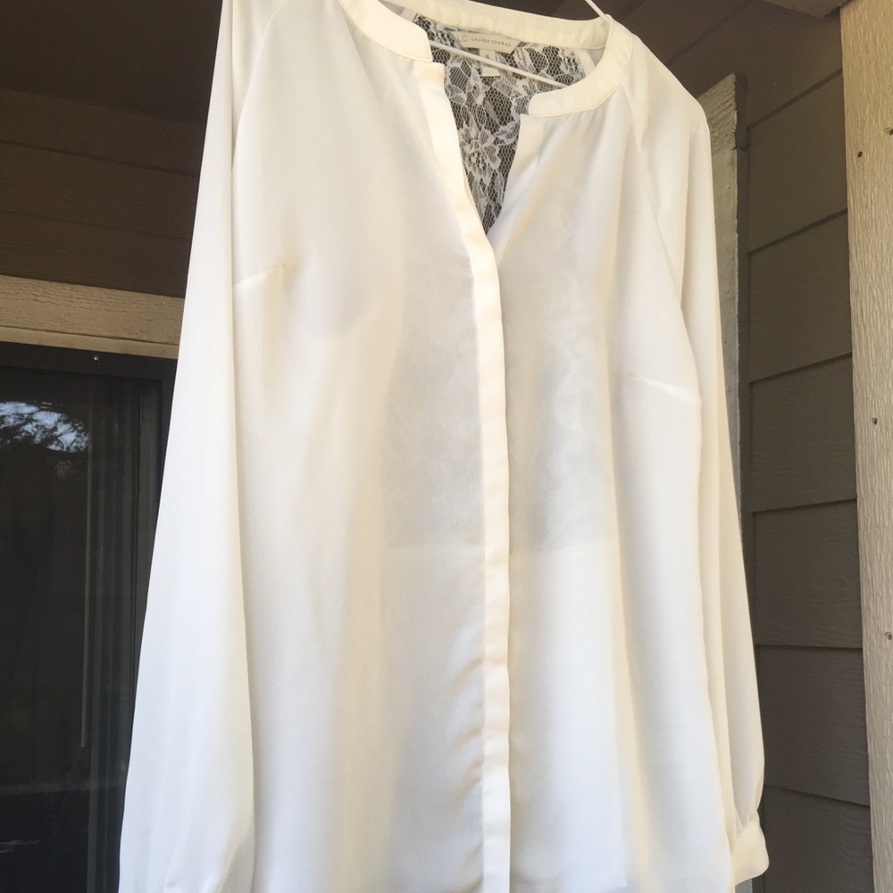 White sheer top with lace back detail